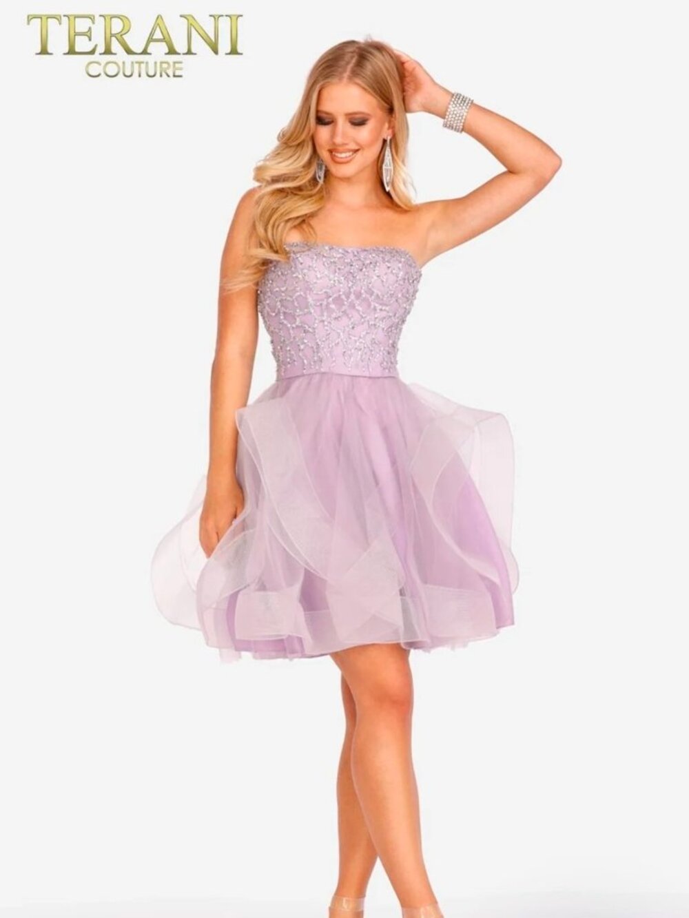 Terani Couture 231P0590 Lavender Beaded Tulle Mini Dress 10 NWT